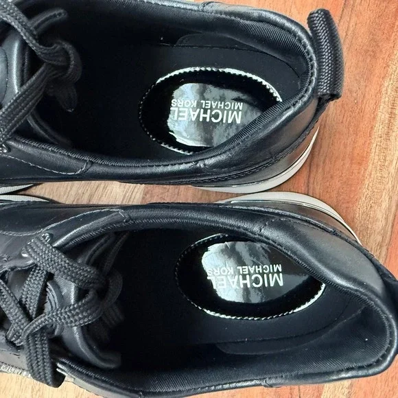 Michael Kors Allie Strider Size 8M Black Silver Sneakers Size 8 Leather Shoes - Picture 13 of 14